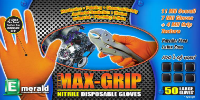 Orange Max-Grip Tread Ribbed Nitrile Gloves